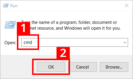 Starting the command prompt via the “Run” window Starting the command prompt via the “Run” window